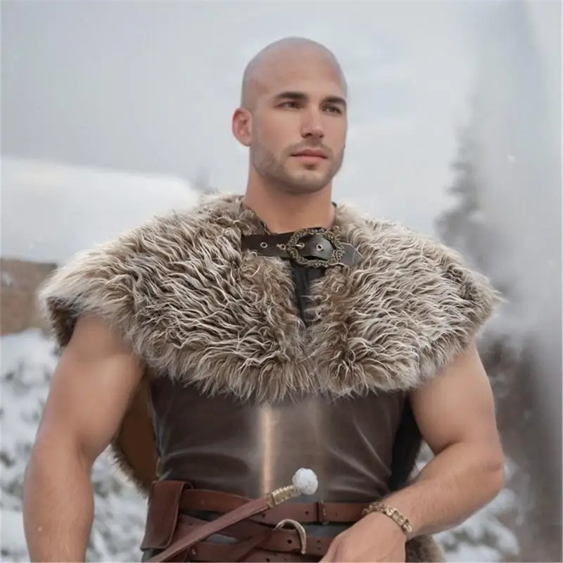 2026 New Vikinges Faux Furs Collar Medieval Knight Shoulder Wrap LARP Cosplay Costumes