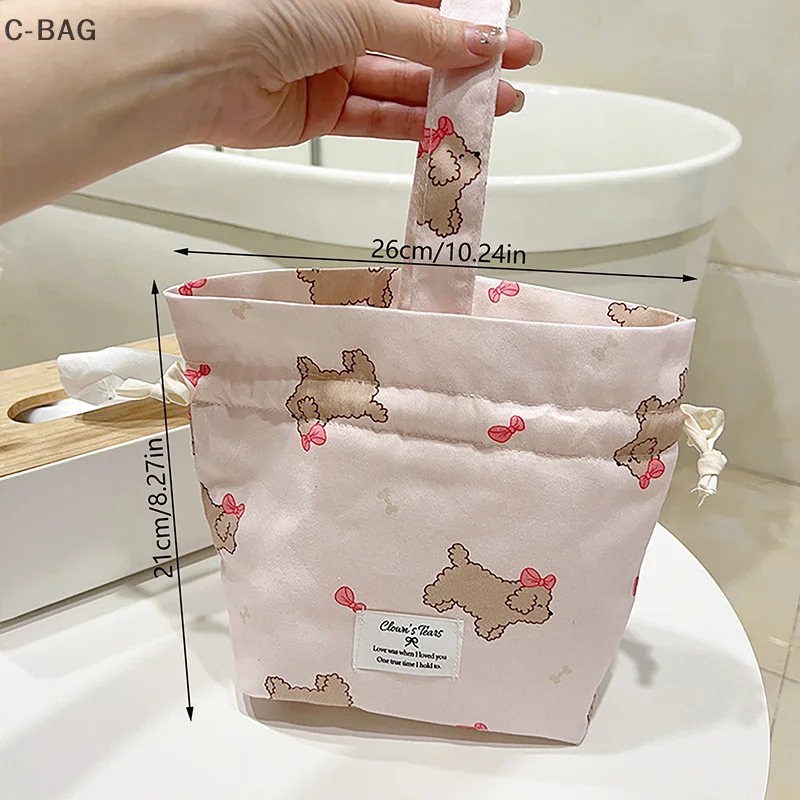 Cute Puppy Printed Cotton Drawstring Bag Handbag Cosmetic Bags Travel Portable Large Capacity Sundries Storage Bag Key Bag Gifts