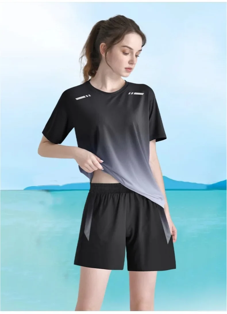 

Sports suit women summer badminton suit ping-pong speed dry clothes short sleeve shorts running fitness large size 2025 new item