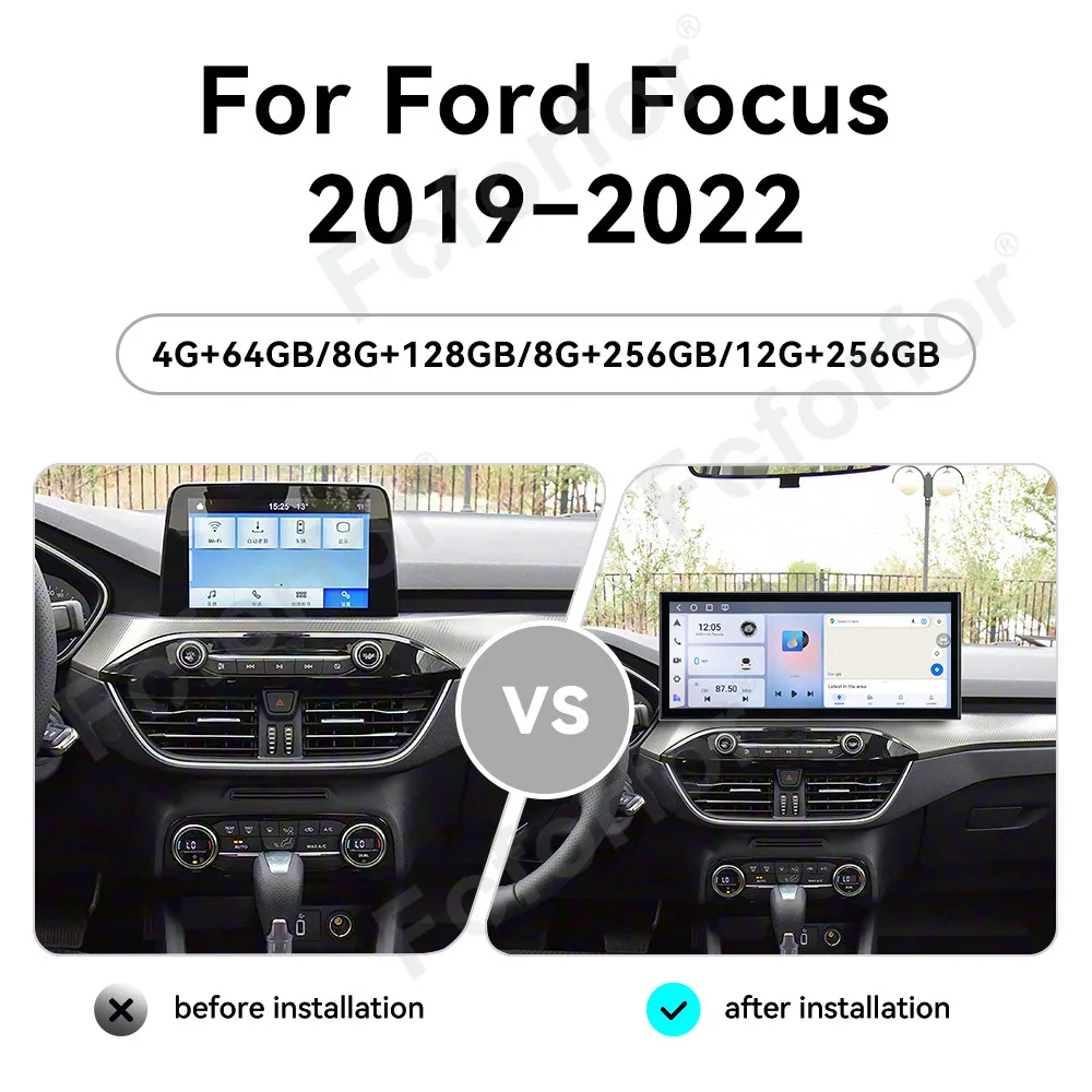 Estéreo de Lujo para Auto con Pantalla Táctil HD Android 15 de 15.8 Pulgadas, Android Auto, GPS, Navegación, Unidad Principal Estéreo para Ford Focus 2019-2022