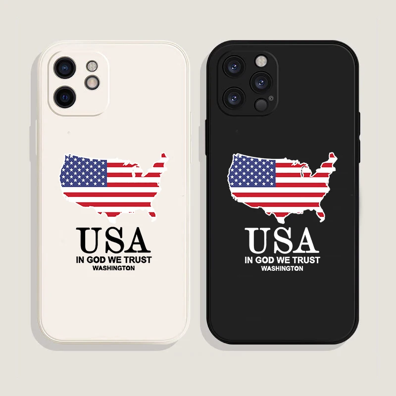 Ins America USA Flag Map Phone Case For Apple iPhone 13 14 12 Mini 11 Pro XS Max X XR 7 8 Plus 14Pro Luxury Soft Back Cover