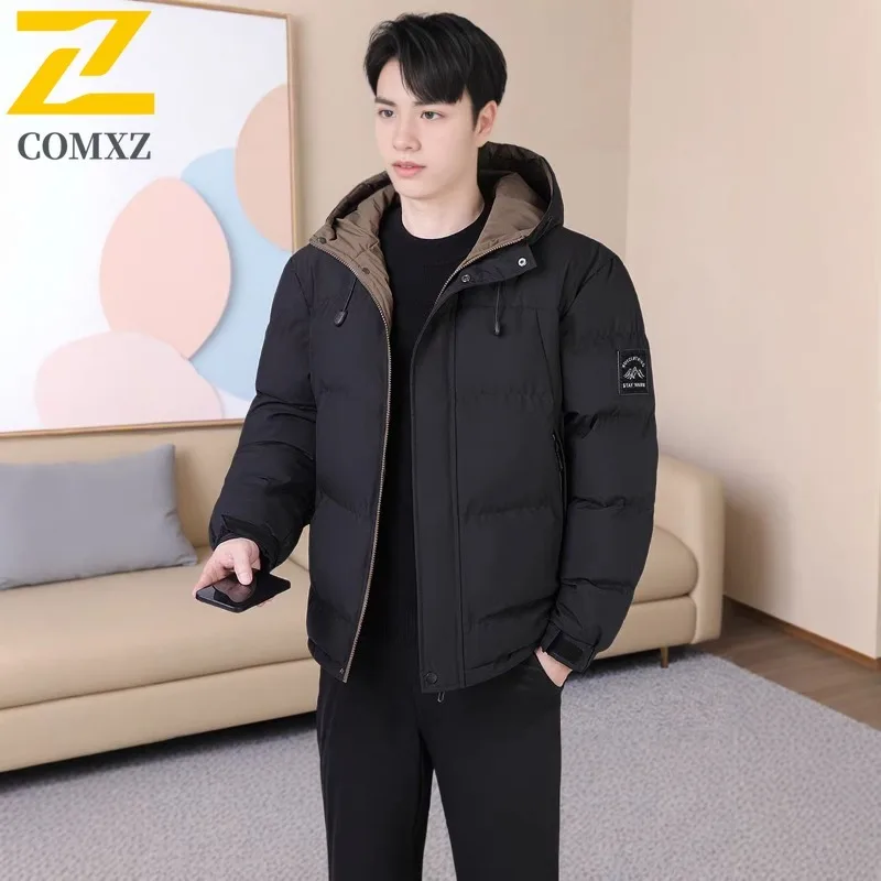 

Men Outdoor Sports Hooded Down Jacket Winter Thicken Anti-Cold Parka Waterproof Windproof Thermal Coat Solid Color Streetwear