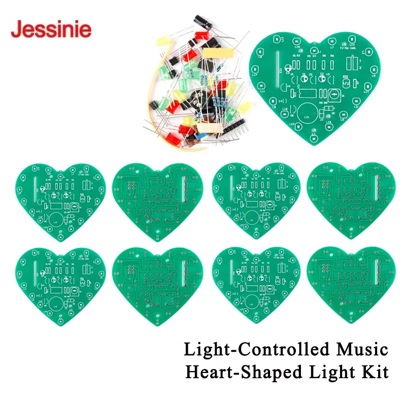5Pcs/1pc Light-Controlled Music Heart-Shaped Light Kit 18 LED Color Lights Control DIY Instructional Training Soldering