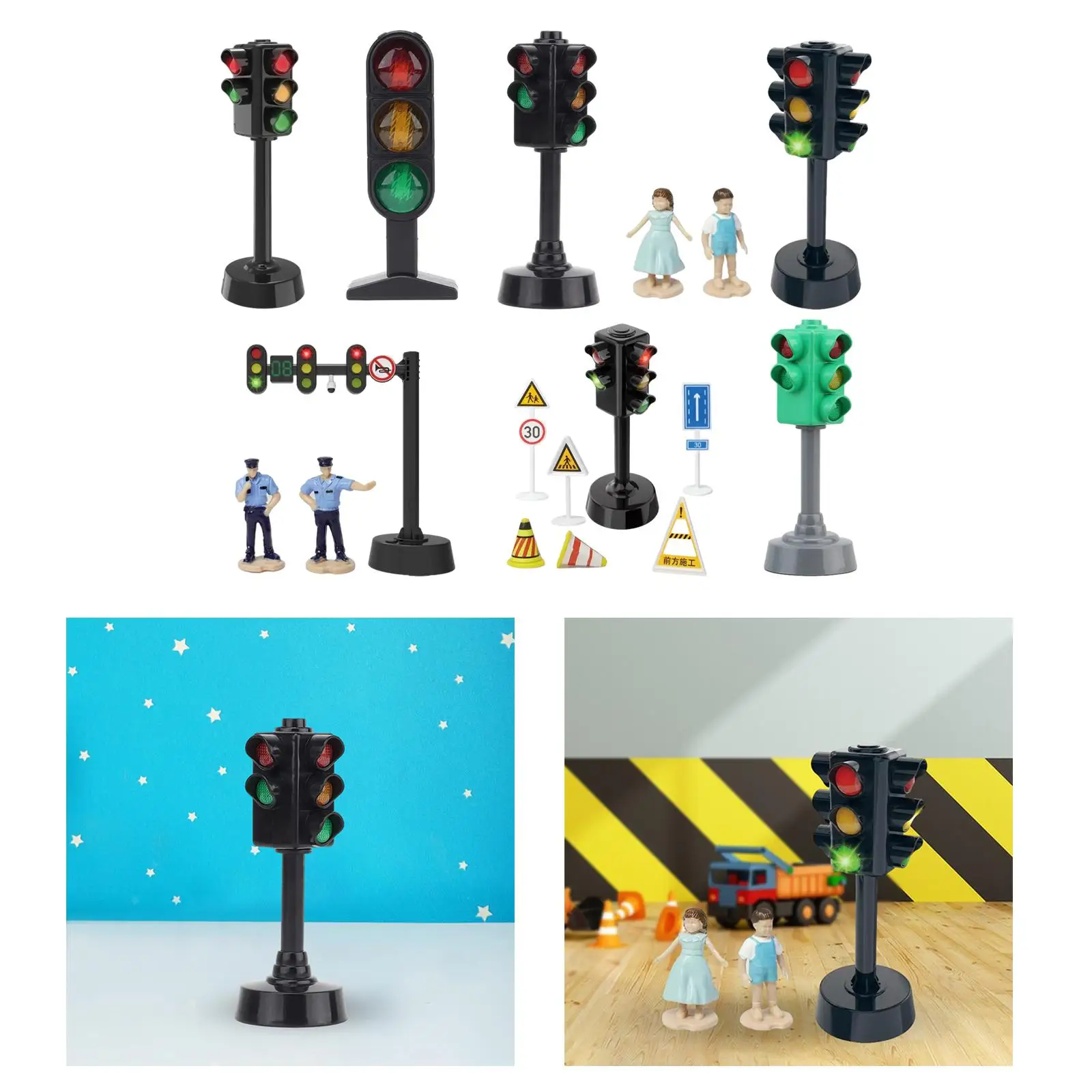 Kids Traffic Light Model Toy with Road Signs for Early Education Fun Party Birthday Gift