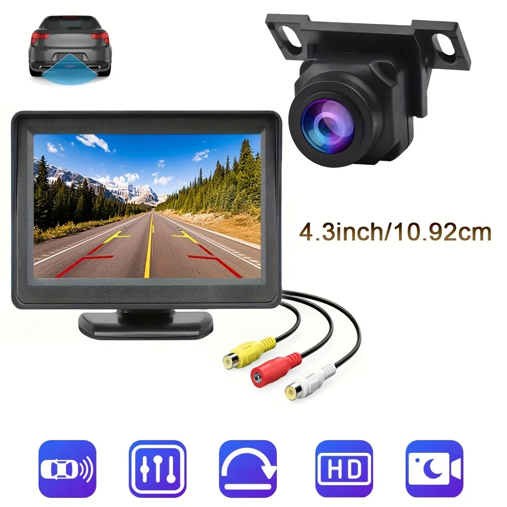 4.3-Inch Backup Rear View Camera for with Night Vision And Seat Belt, Car Safety Mirror Camera Monitor with Wide Angle