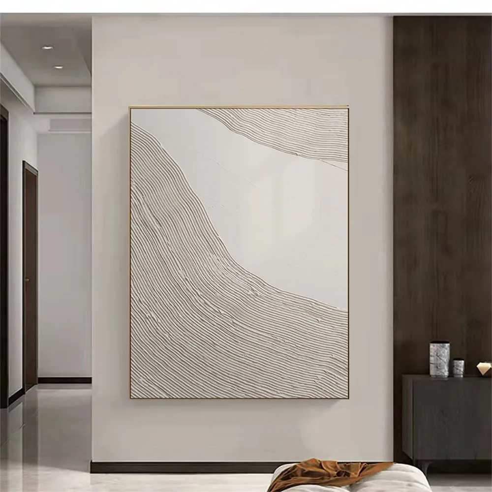 

High Quality Hand-Painted Pure White Line Texture Canvas Abstract Oil Painting Modern Fashion Room Home Decoration Art Wall Post