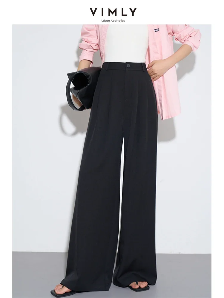 VIMLY Women's Drape High Waist Wide Leg Suit Pants Autumn Winter Office Lady Straight Tube Commuter Female Loose Long Trousers