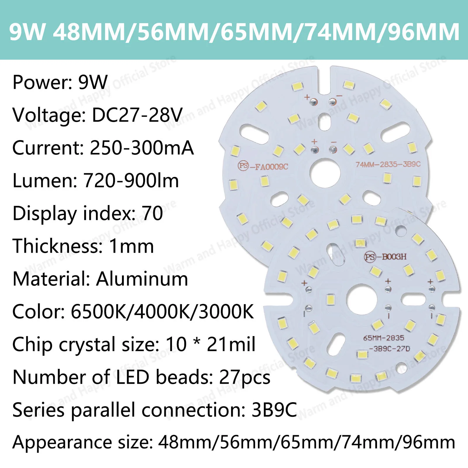 Puce de perle LED 9W DC27-28V SMD2835 720-900lm panneau lumineux LED projecteur extérieur projecteur blanc froid blanc neutre blanc chaud
