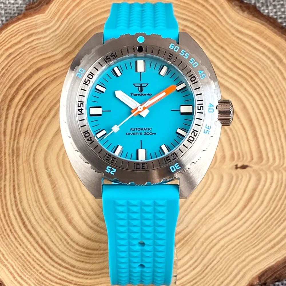 Tandorio Diver MIYOTA 8215 Mechancial Watch Men Steel 200m Waterproof 42MM Swim Clock Sapphire Glass Luminous Marks Rubber Band