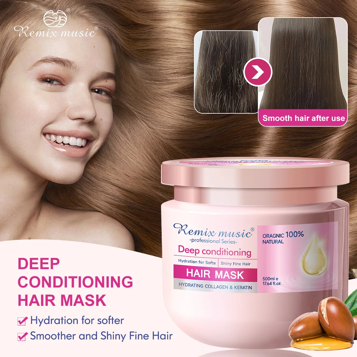 REMUSIC genuine protein hair mask conditioner hidratação nutrição suavidade suave