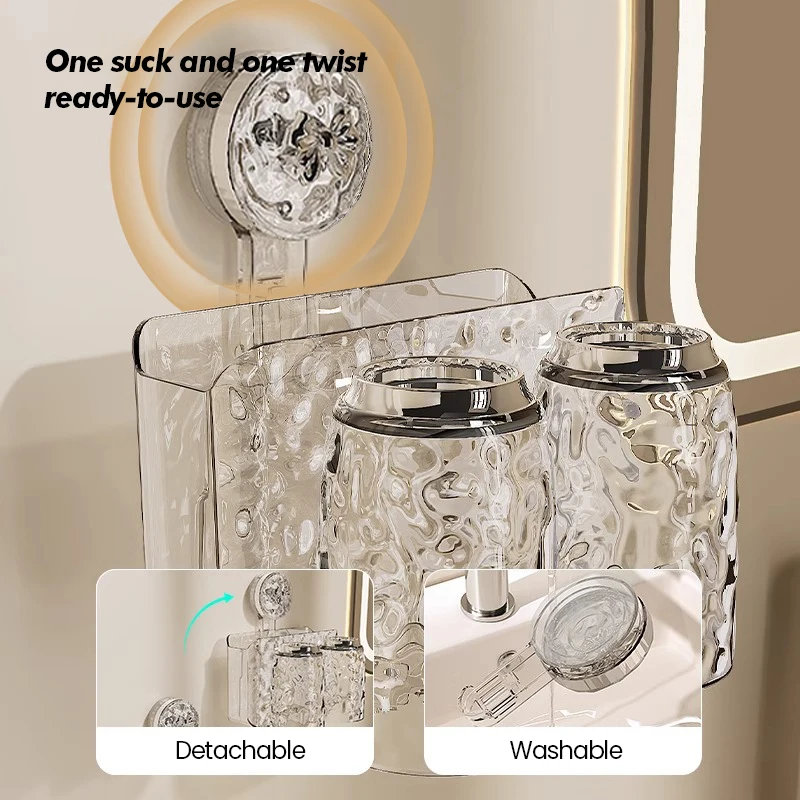 Bathroom Toothbrush Storage Set Wall Mounted Non Perforated Strong Suction Cup Glacier Patterned Toothbrush Holder