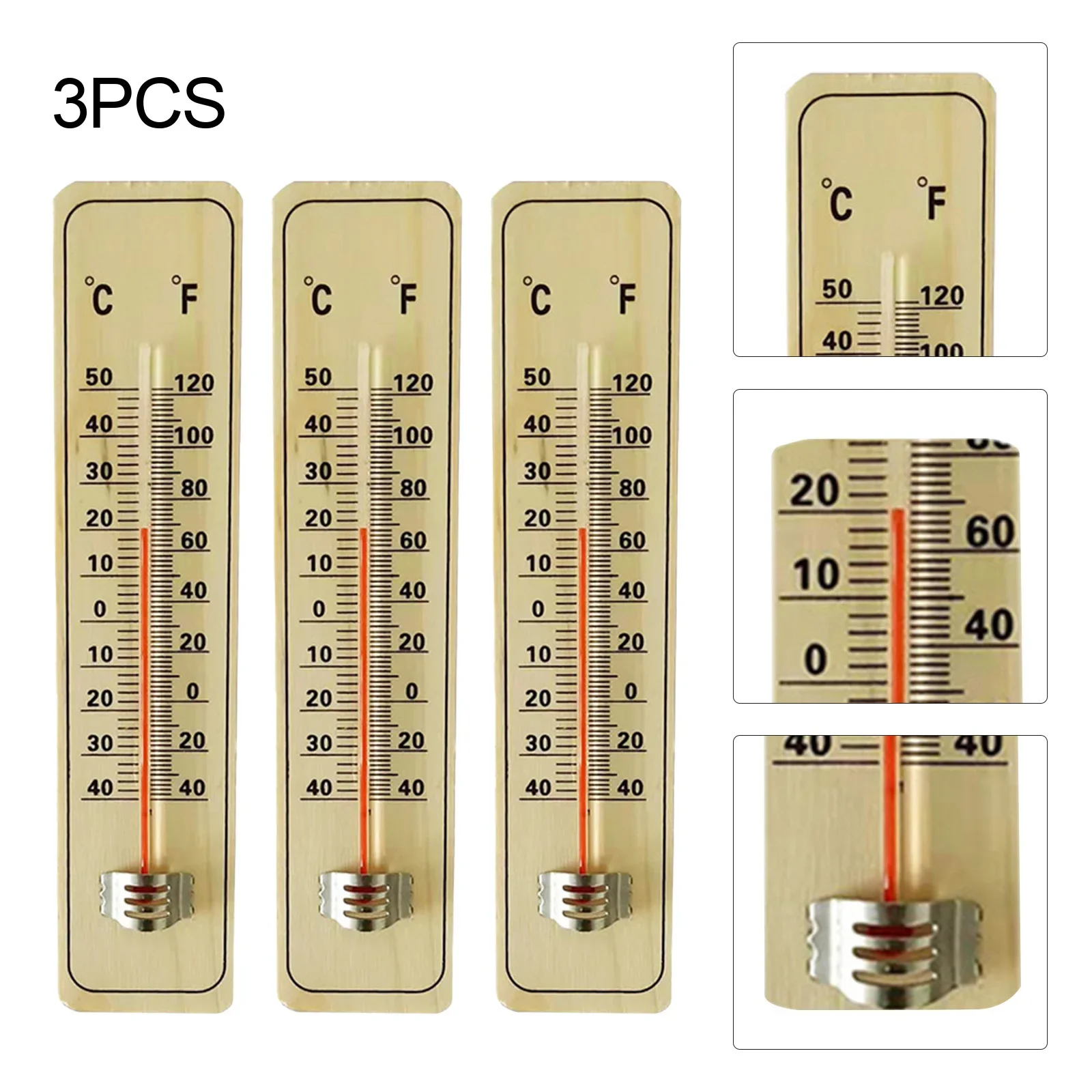 3Pcs Wooden Scale Thermometer Indoor Room Temperature Meter Sensor Gauge For Home Outdoor Analogue Garden Thermometer