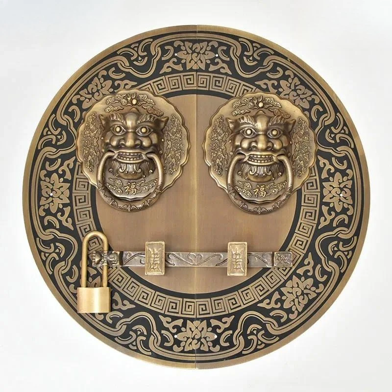 Pure Copper Chinese Style Ancient Door Handle Retro Door Bolt Lock Latch Antique Beast Head Lion Head Door Ring