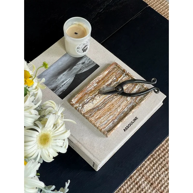 Original luxury marble tray for storage, tea tray, high-end piece for hotels, coffee shop art accessory