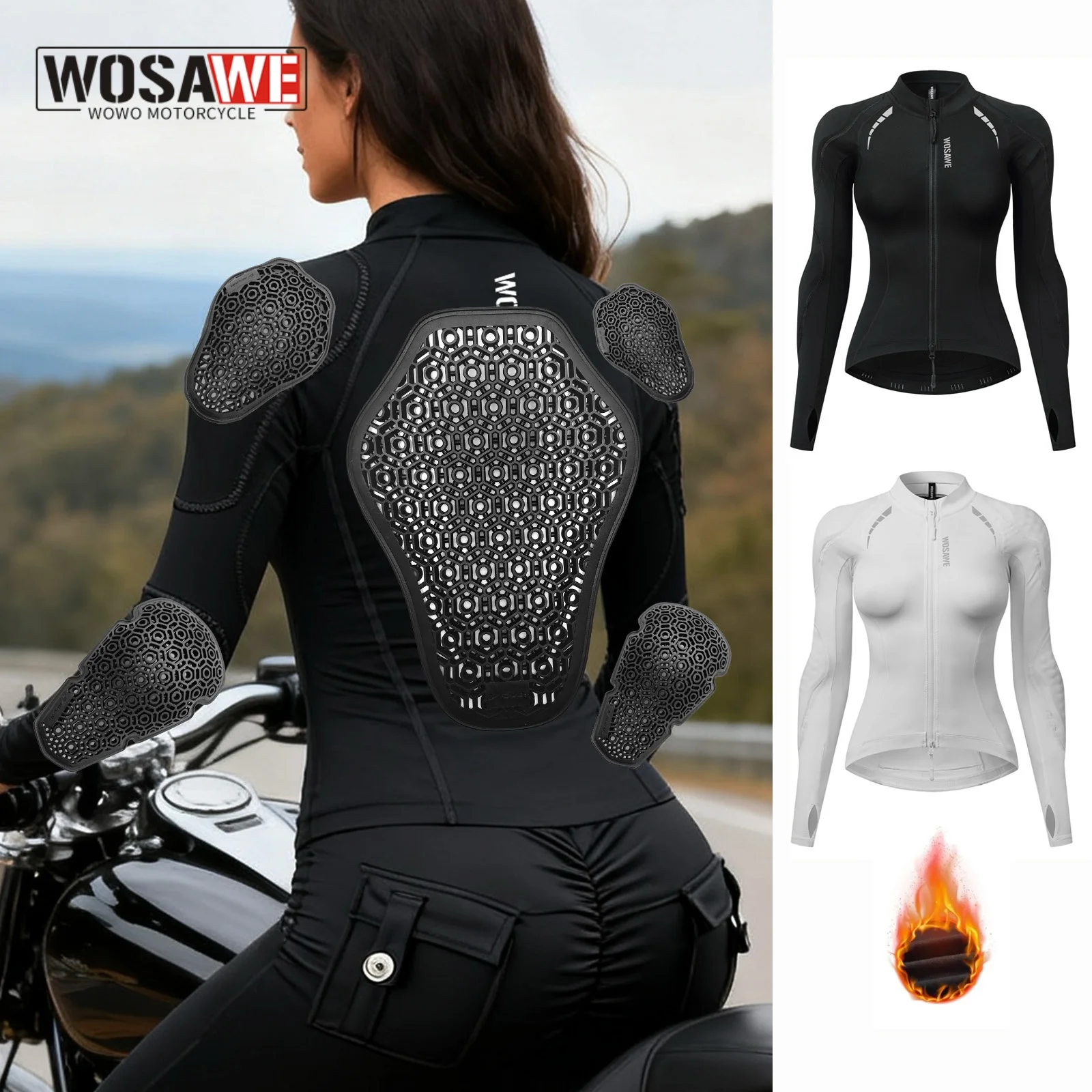 

WOSAWE Motorcycle Jacket Autumn Winter Warm Reflective Moto Jacket Women CE Anti-fall Motocross Riding Base Layers Shirt