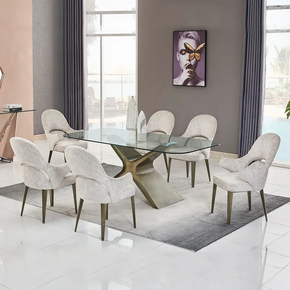 modern brown table 6 chair cast anatolian art metal bronze basse legs 10mm tempered top glass prices nesting dining