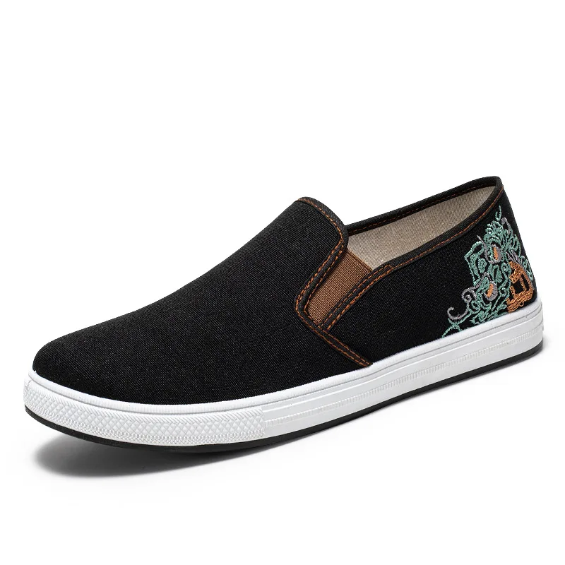 Spring New Chinese Style Embroidered Men's Canvas Shoes with Soft Sole and Soft Surface, Anti slip and Wear Resistant