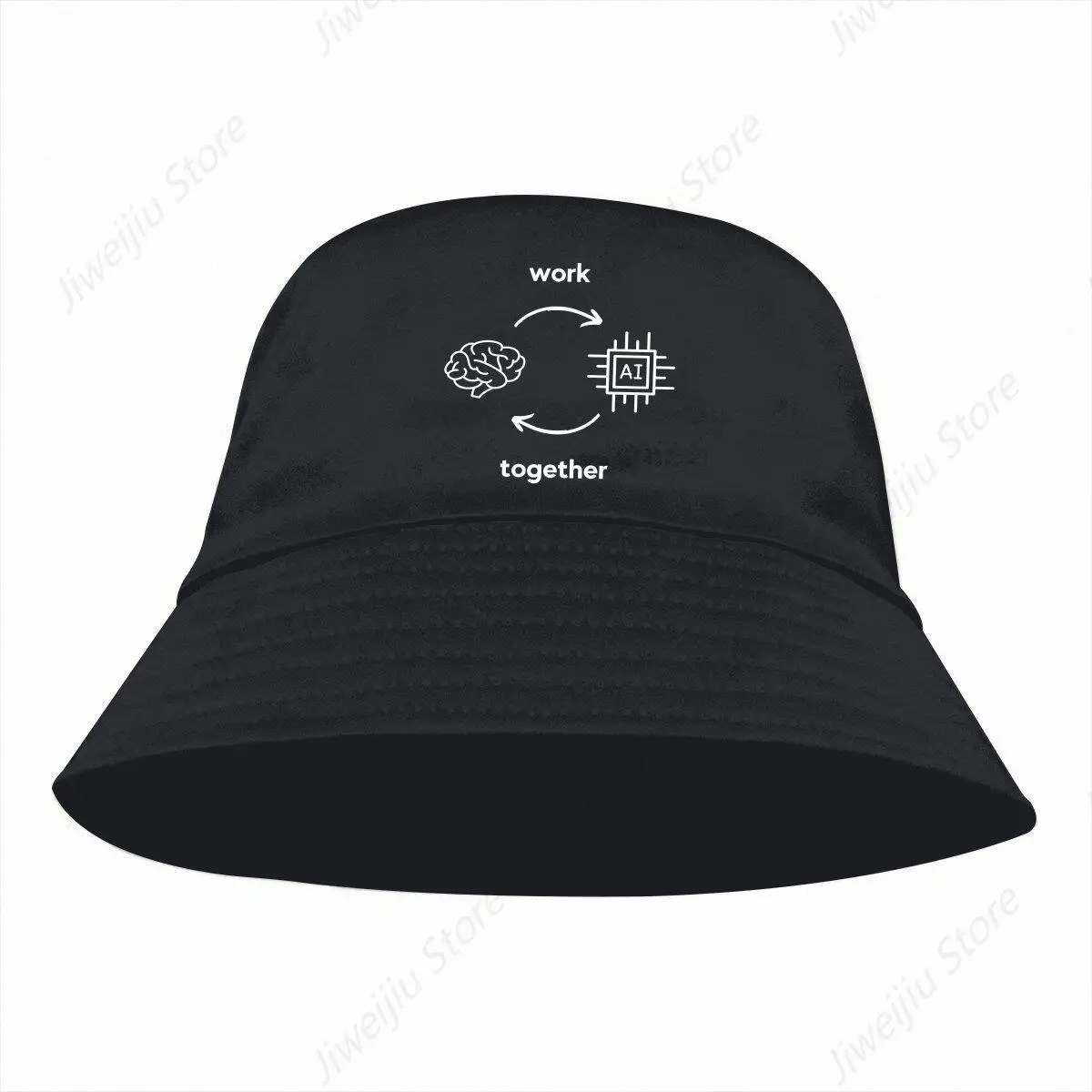 AI vs Human Work Together Unisex Bucket Hats ChatGPT Hip Hop Fishing Sun Cap Fashion Style Designed