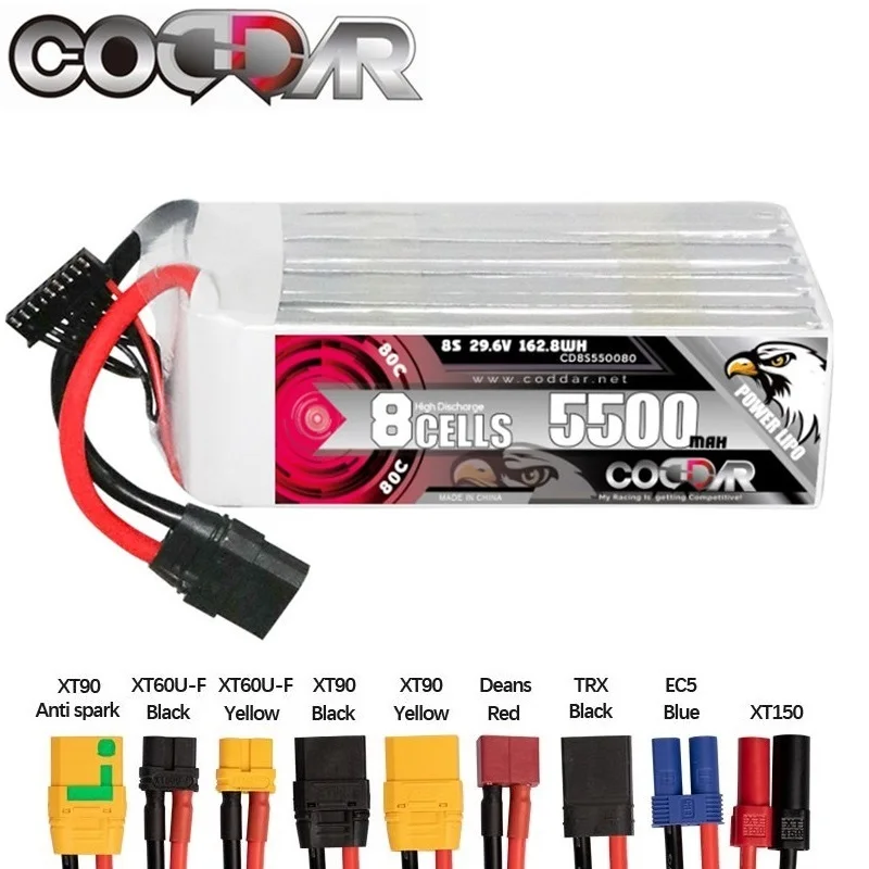 

CODDAR 80C 8S 29.6V 5500mAh Lipo Battery With EC5/XT60/T/TRX/XT90 Plug For FPV Drone RC Quadcopter Helicopter Lithium Battery