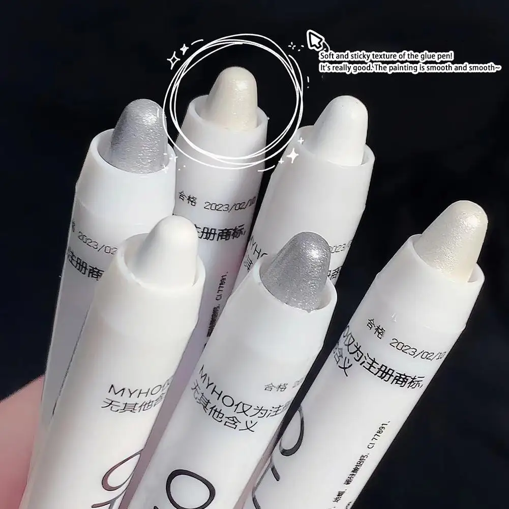 Rotulador resaltador con purpurina, lápiz de gusano de seda nacarado, resistente al agua, brillo de larga duración, maquillaje de ojos blanco y plateado