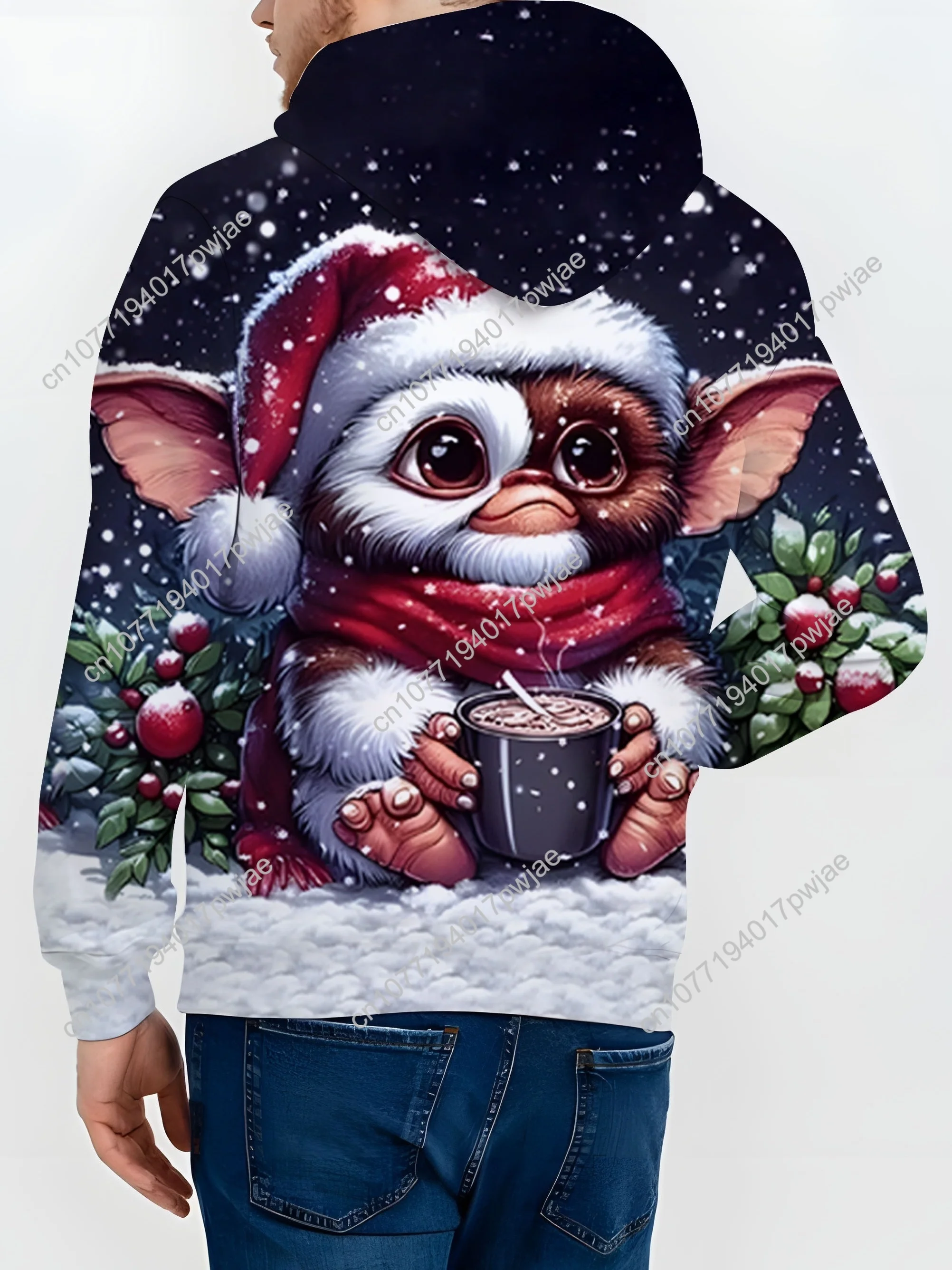 Lässiger Kapuzenpullover mit 3D-Cartoon-Print für Herren – weiches Polyester, maschinenwaschbar, Pullover-Sweatshirt mit Kängurutasche
