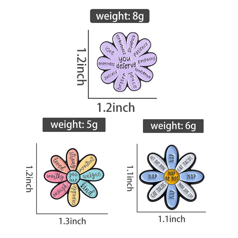 Motivational Flower Brooch Enamel Pins Encouraging Quotes You are Enough Worthy Strong Brooch Bag Clothes Badge Gift for Friends view 2