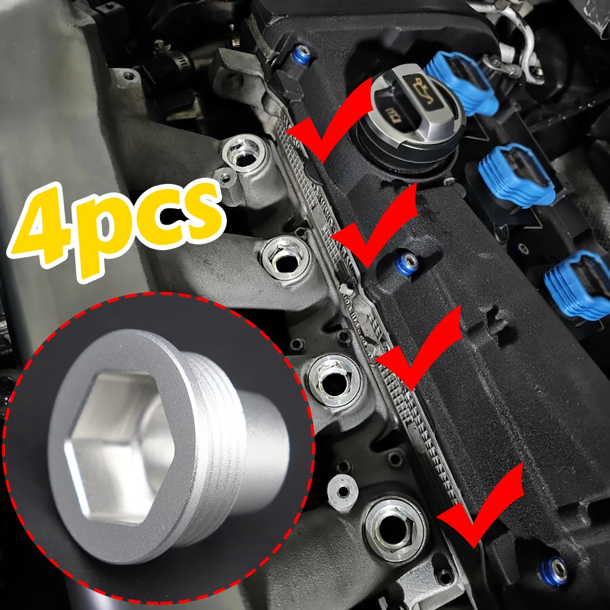 

4X Upgrade Aluminum Fuel Injector Insert Cup Seat for VW Polo 9N 2005-2010 1.8T Part Control Engine Repair Prevents Fuel Leakage