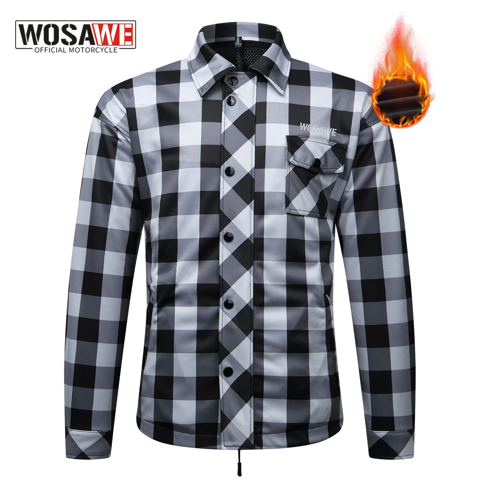 WOSAWE Unisex Warm Motocross Motorbike Checkered Jacket Mens Winter Sports Biker Jackets Clothings