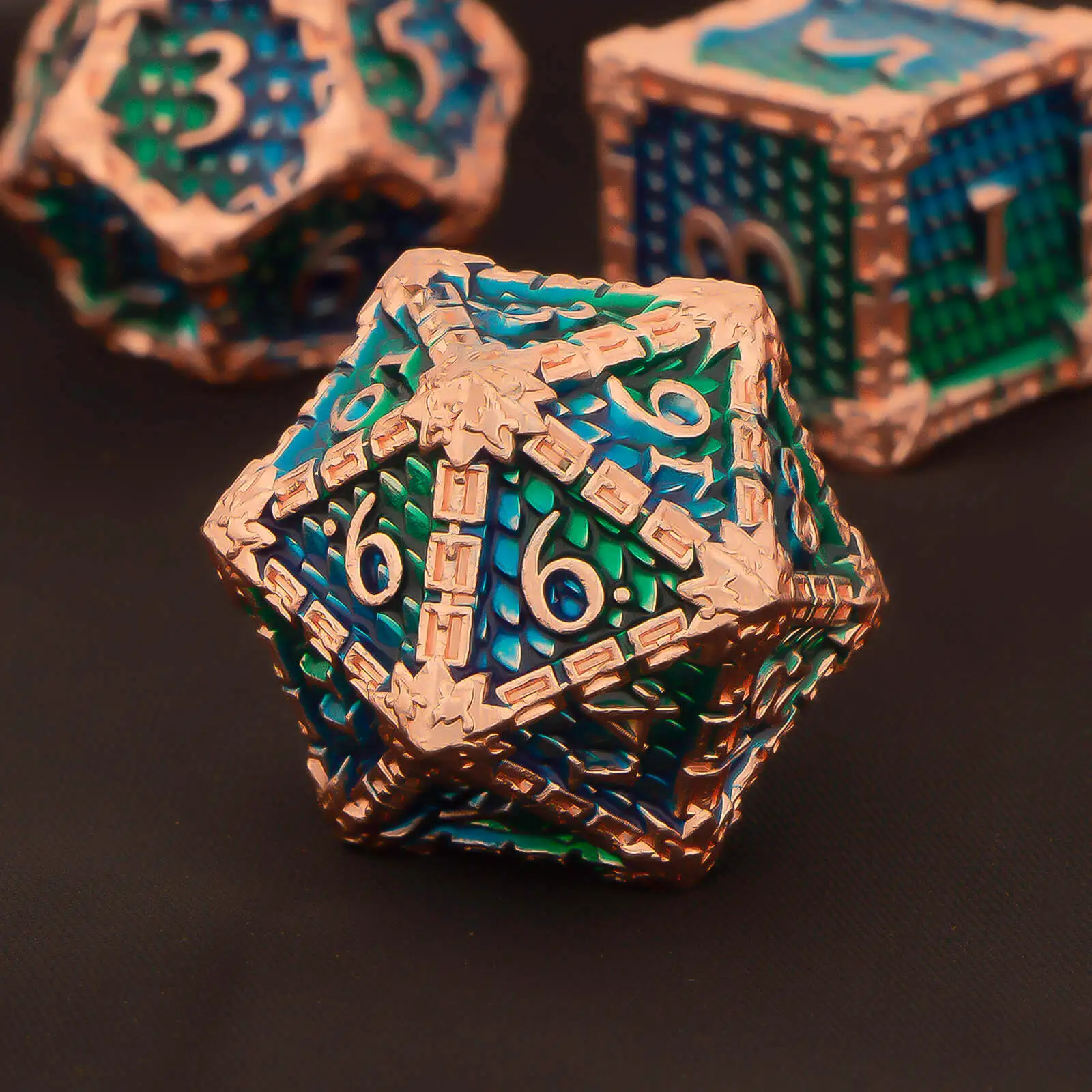 

DND Metal Dice Set Green Blue Purple Dungeon and Dragon scale Dice D&D Polyhedral RPG D and D Role Playing Games Dice