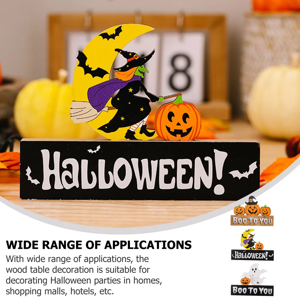 

3Pcs Wooden Table Centerpiece Halloween Home Decor Craft Wood Sign for Party Shopping Mall Hotel Display Halloween Wood Crafts