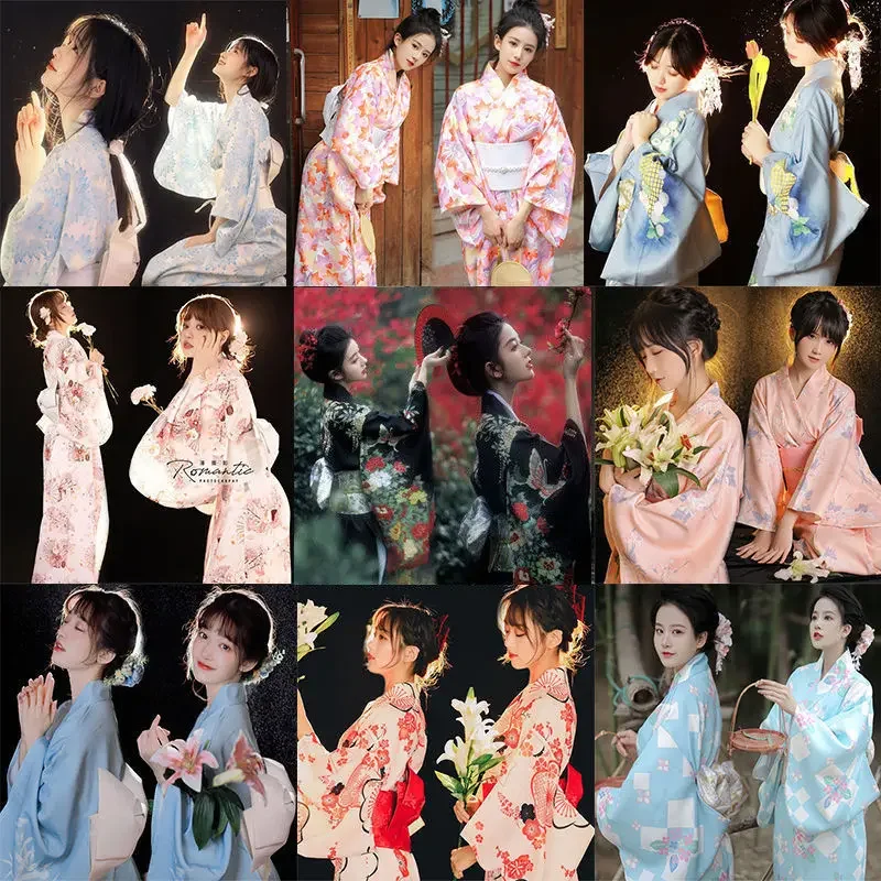 Sakura girl kimono dress Japanese style yukata bathrobe women floral print haori Japan uniform cosplay costume party short gown