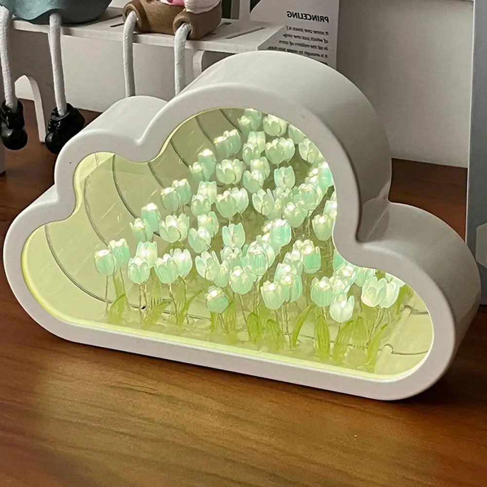 ABS multifunzione Tulip Cloud Mirror lavoro manuale creatività fai da te atmosfera piccola lampada da notte spina USB regalo di compleanno di san valentino