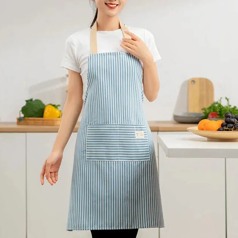 Linen Striped Apron Household Sleeveless Hanging Neck Adjustable Elasticity Kitchen Cooking Gardening Japanese Style Apron New