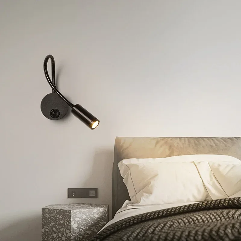 Lámpara de lectura para mesita de noche, luz de noche de pared blanca cálida de 3W, con flexión Variable, accesorios de 90-260V, con cable LED