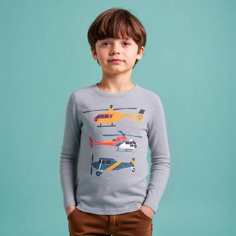 

Little maven Boys Helicopter Print Long Sleeve T Shirt Autumn Children's t Shirt Cartoon Kids Casual Clothes Airplane Boys Tops