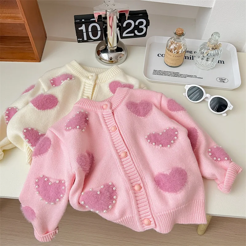

Autumn New Sle Warm Knitted Sweater for Little Girls Baby Girl Casual Open Cardigan Coat Cotton Material children's coat