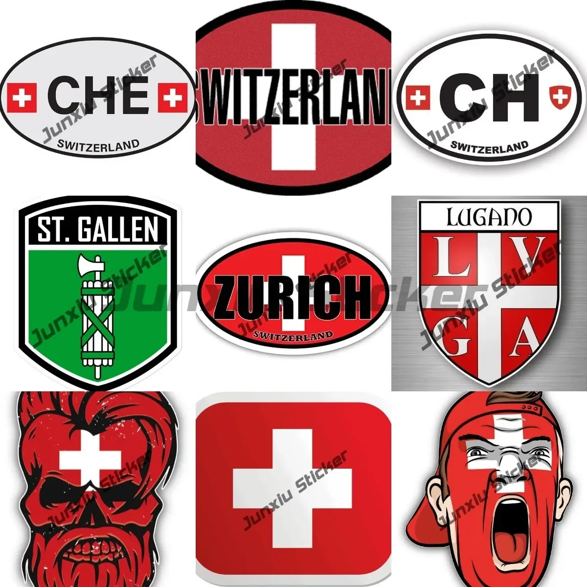 Zurich Lugano Switzerland Coat of Arms St Gallen Shield Flag Sticker Swiss Confederation Decal PVC Accessories Style for Car