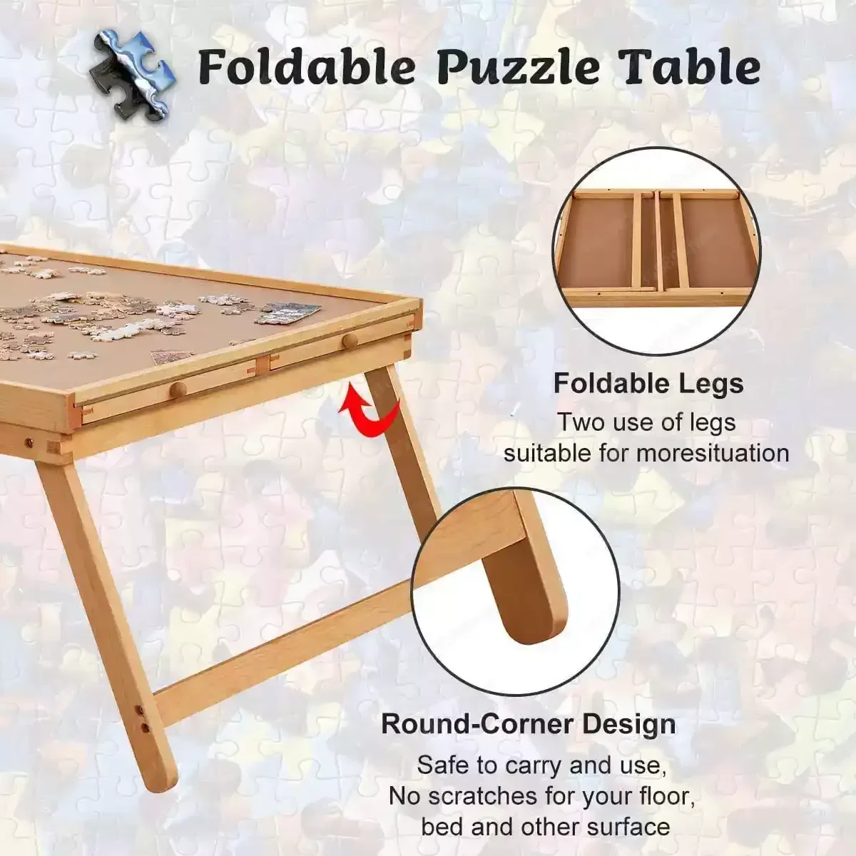 Table De Puzzle Relaxdays – 6 Tiroirs Colorés – Capacité 1500 Pièces – Bois De Pin, Surface Velours – Pliable Et Inclinable