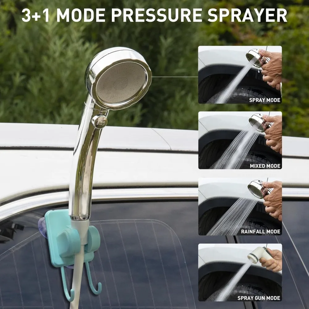 خيمة دش محمولة للتخييم مع أضواء LED، ومضخة قابلة لإعادة الشحن، ورأس دش مفلتر