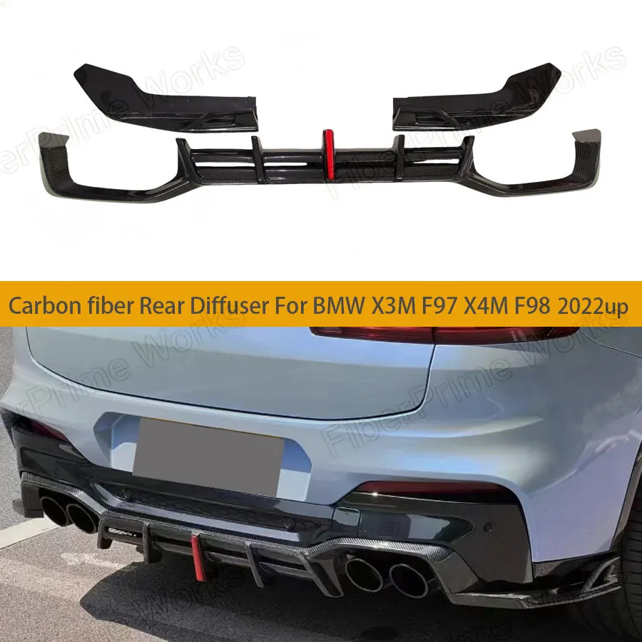 

for BMW X3M F97 X4M F98 19-23 Real Carbon Fiber FRP Black Rear Bumper Diffuser Lip Side Splitters With Light Car Styling