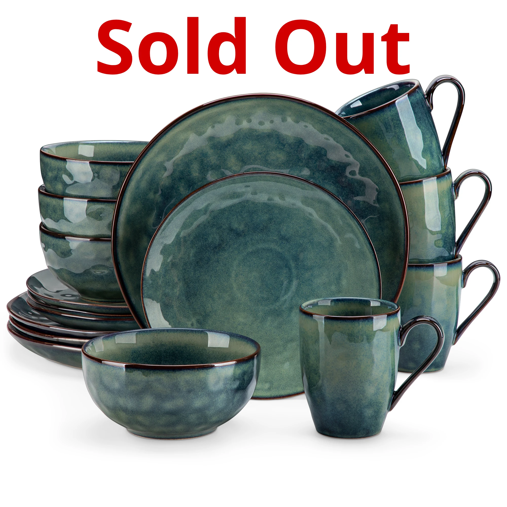 vancasso 16/32/48-Piece Starry Green Dinner Red Set Kiln Change Glaze Tableware Set with Dinner Plate,Dessert,Bowl,Mug(Sold Out)