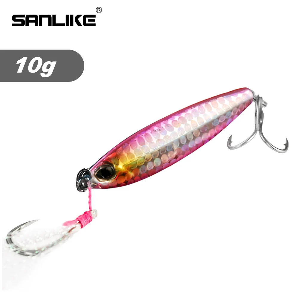 SANLIKE 4.5cm Micro Fishing Lures Iron Plate Lead Fishing Lures Double Hook Fake Bait Jig Long Shot Fake Sea Fishing Lures