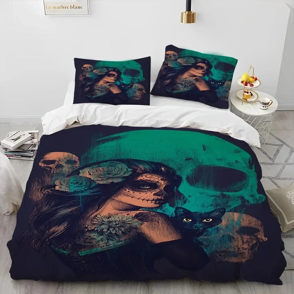 Horror Gothic Female Skull Dead Girl Supplies Set Duvet Cover Set Bedding Sets Adults Bed Pillowcases No Filling Birthday Gifts