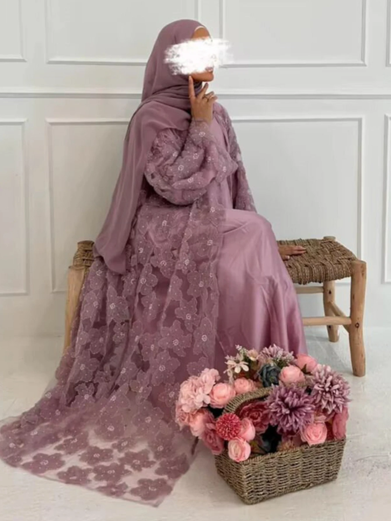 Eid Women Abaya Muslim Cardigan Dress Beading Flower Jalabiya Ramadan Vestidos Largos Islam Arab Long Robe Morocco Kaftan 2026