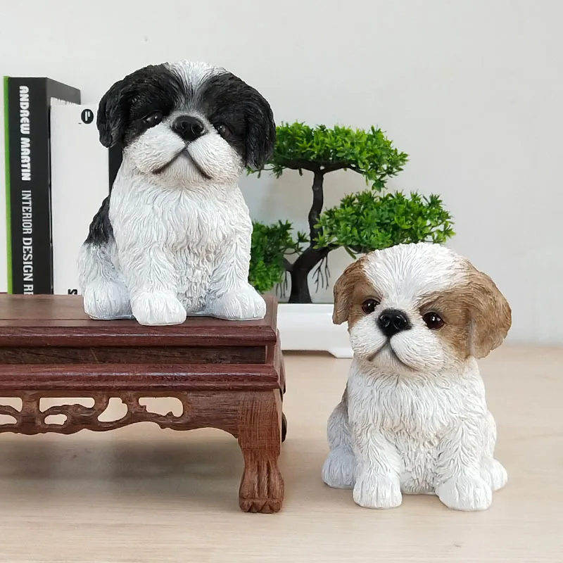 

Cute Shih Tzu Puppy Resin Ornaments Pet Dog Statue Home Decoration Simulation Animal Figurine Birthday Children's Day Gift