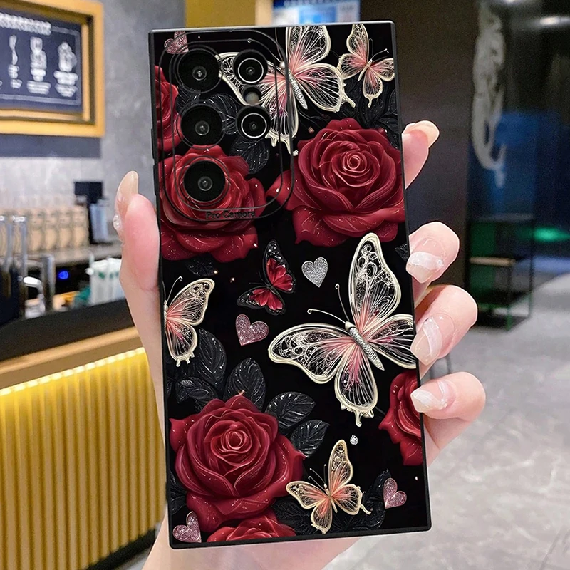 Rose Butterfly Phone Case for Samsung Galaxy S26 S25 S24 S23 Ultra 5G S22 Plus S21 FE A56 A36 A15 A35 A55 A34 A54 A16 A14 Cover
