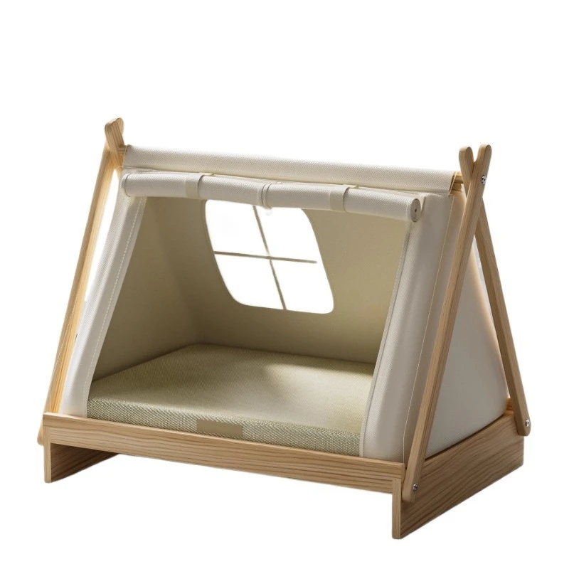Solid wood dog bed off the ground Small dog kennel Closed security Universal pet tent Puppy summer