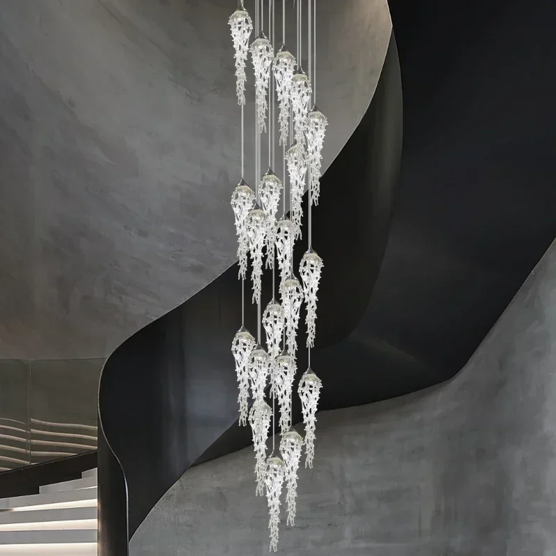 

GHJUYIOL YECTSKINew Modern Crystal LED Chandelier For Staircase Luxury Cristal Long Art Hanging Lamps Creative Design Indoor Lig