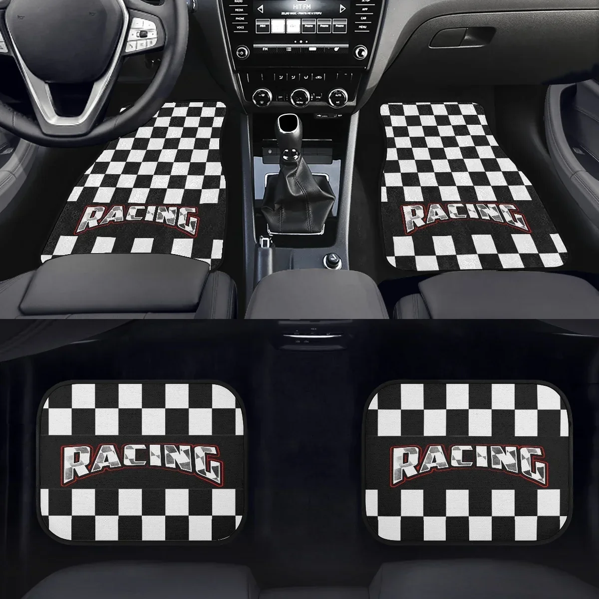 Comfort Car Protector Rubber Floor Mats for Cars Racing Chess Grid Pattern Set of 4 Car Floor Mat Universal Carpet Rug 2023 Gift