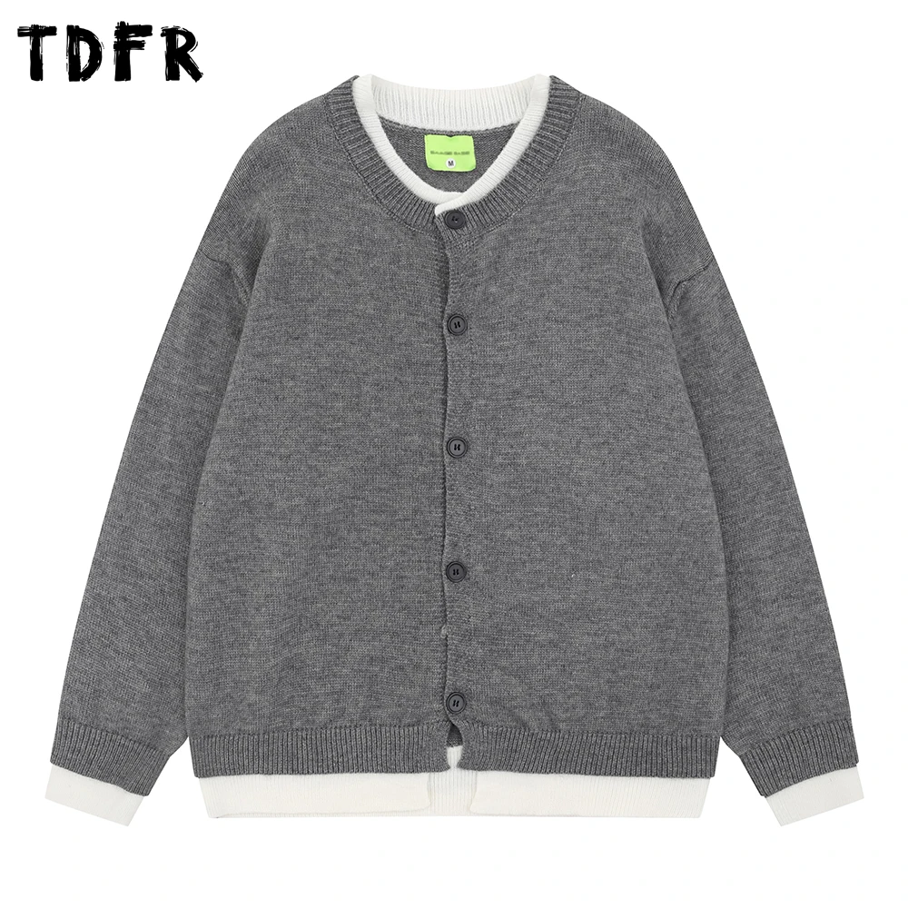 

Fake two-piece Sweater Cardigan Mens Autumn Winter Retro Casual Single Breasted Long Sleeve Sweatercoat Man